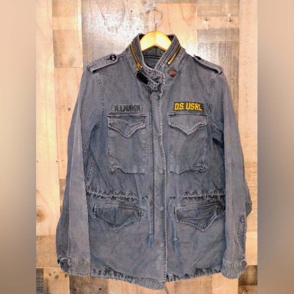 Ralph Lauren Denim & Supply Utility Jacket Military M-65 USA Flag Graphite M/M